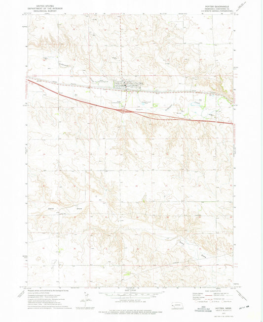 Classic USGS Potter Nebraska 7.5'x7.5' Topo Map Image