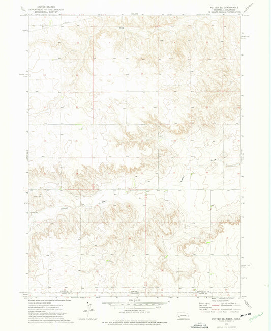 Classic USGS Potter SE Nebraska 7.5'x7.5' Topo Map Image