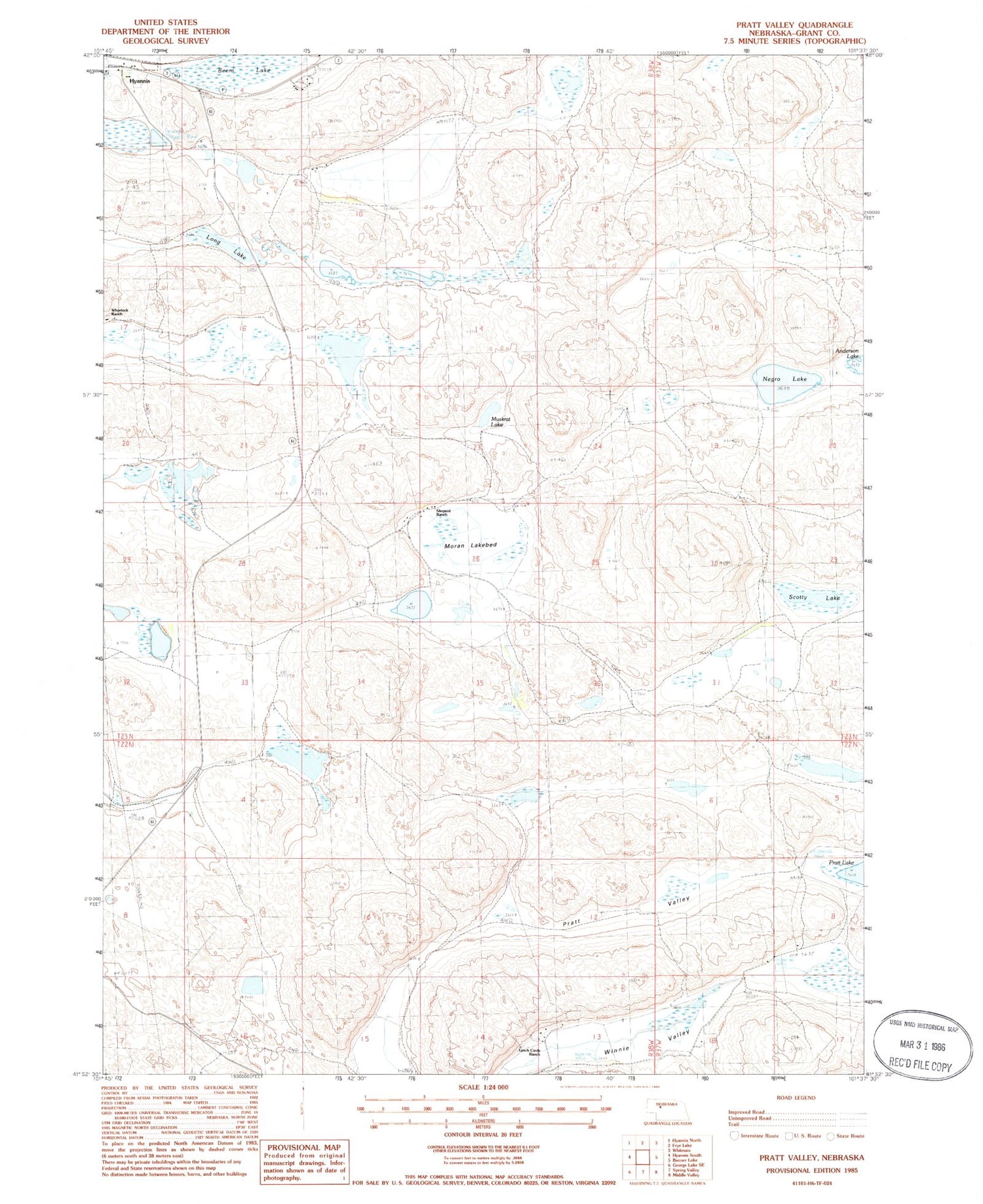 Classic USGS Pratt Valley Nebraska 7.5'x7.5' Topo Map Image