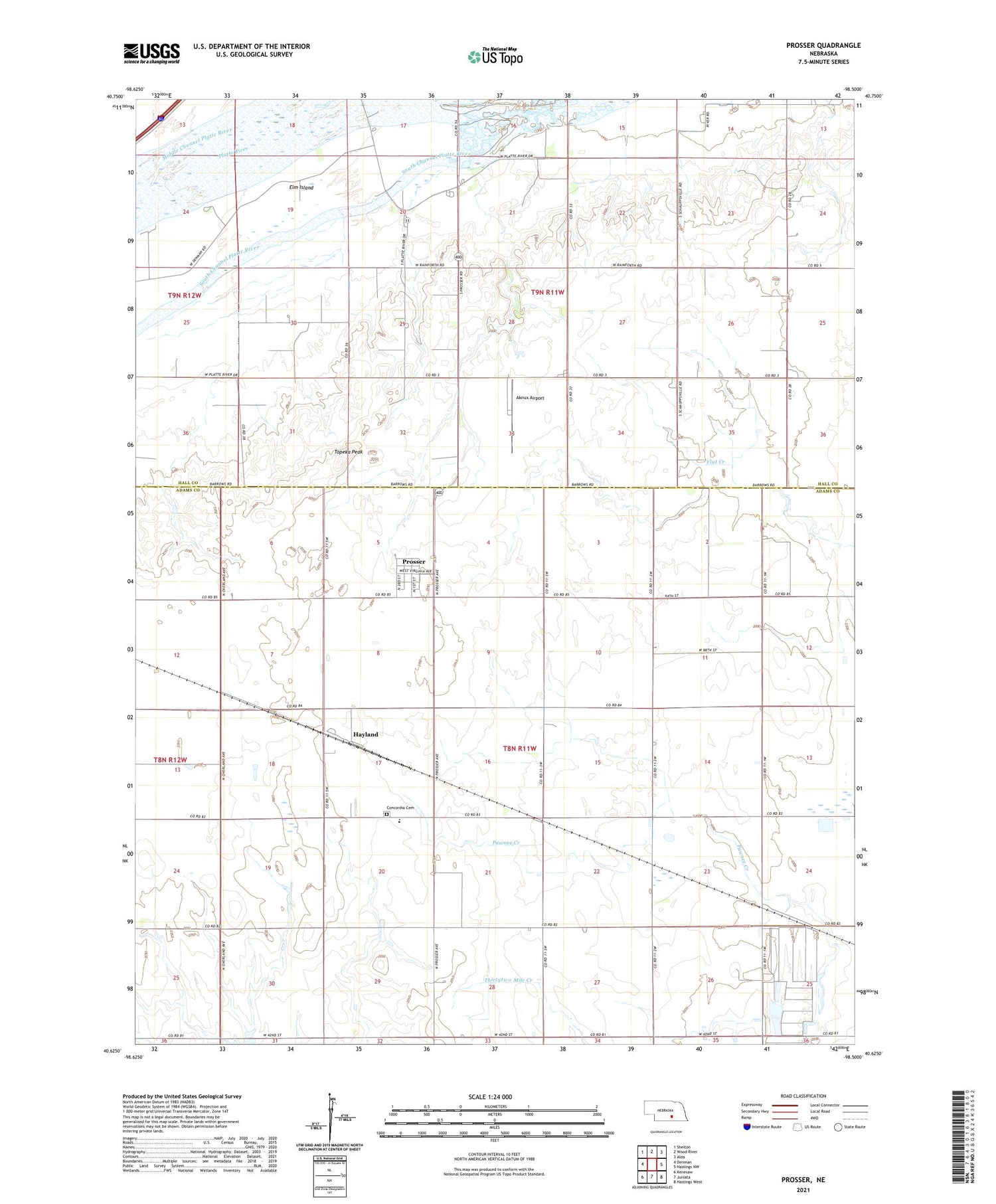 Prosser Nebraska US Topo Map Image