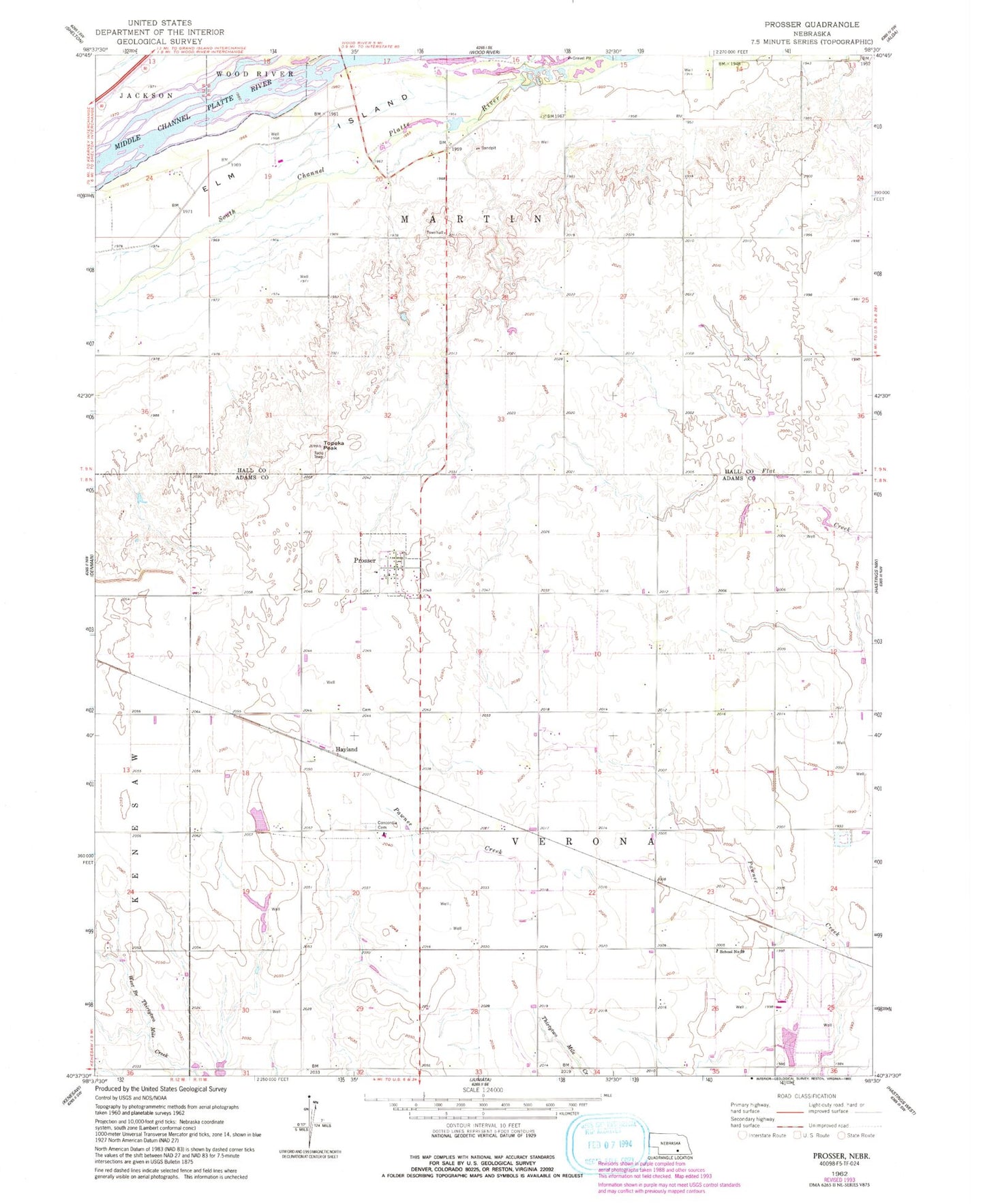 Classic USGS Prosser Nebraska 7.5'x7.5' Topo Map Image