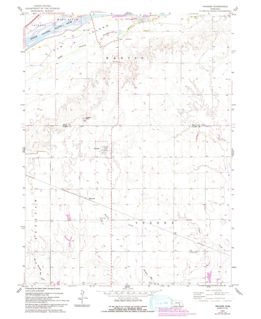 Classic USGS Prosser Nebraska 7.5'x7.5' Topo Map Image