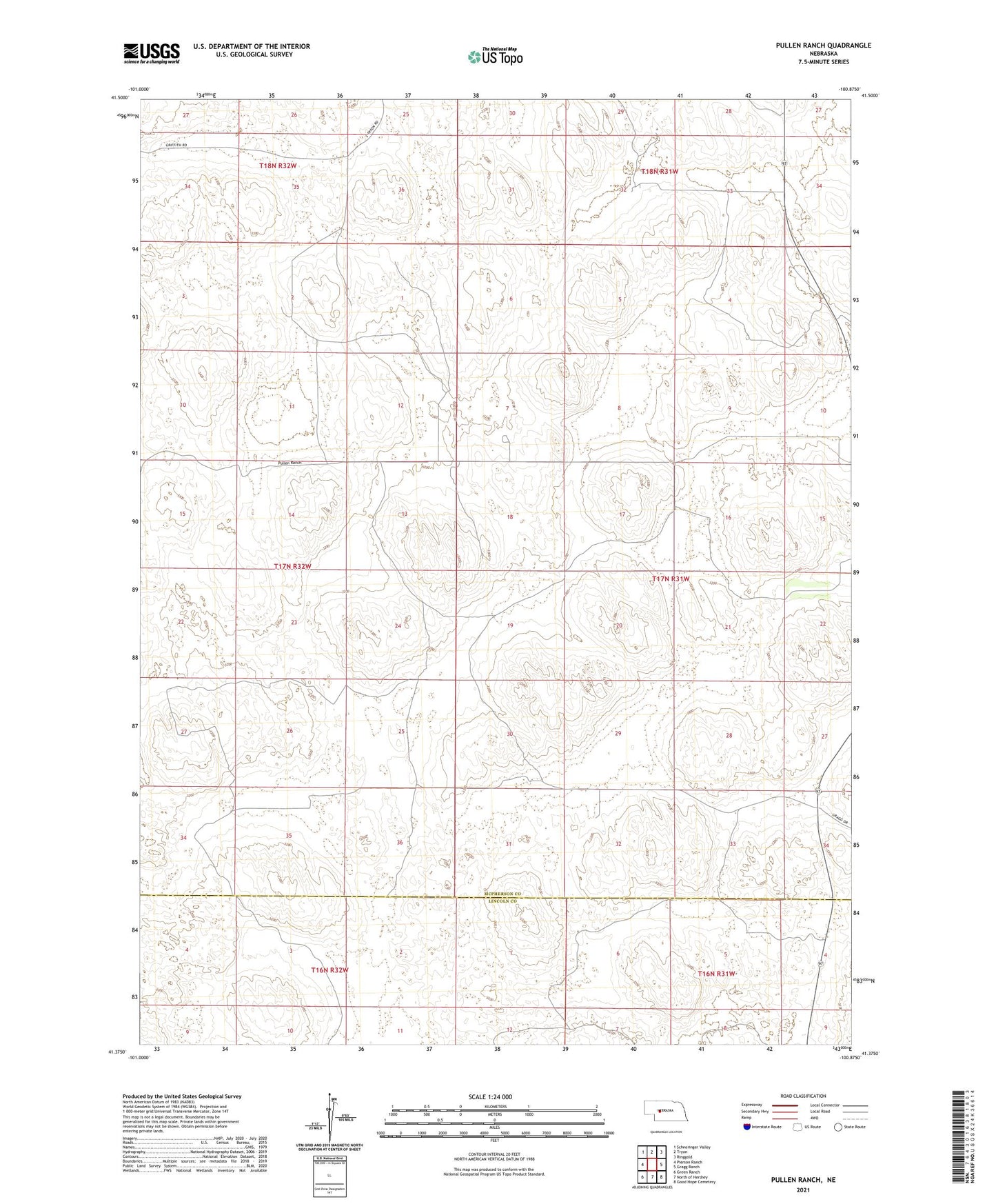 Pullen Ranch Nebraska US Topo Map Image