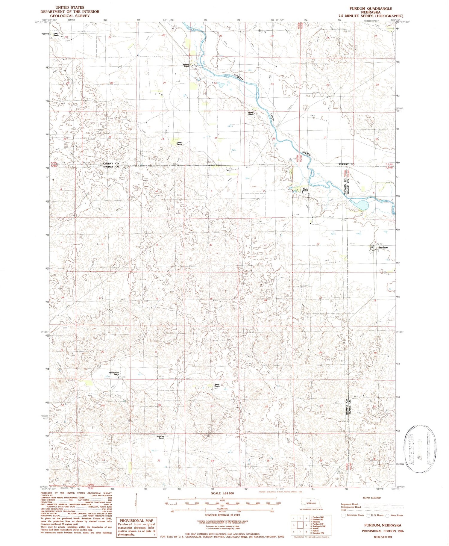 Classic USGS Purdum Nebraska 7.5'x7.5' Topo Map Image