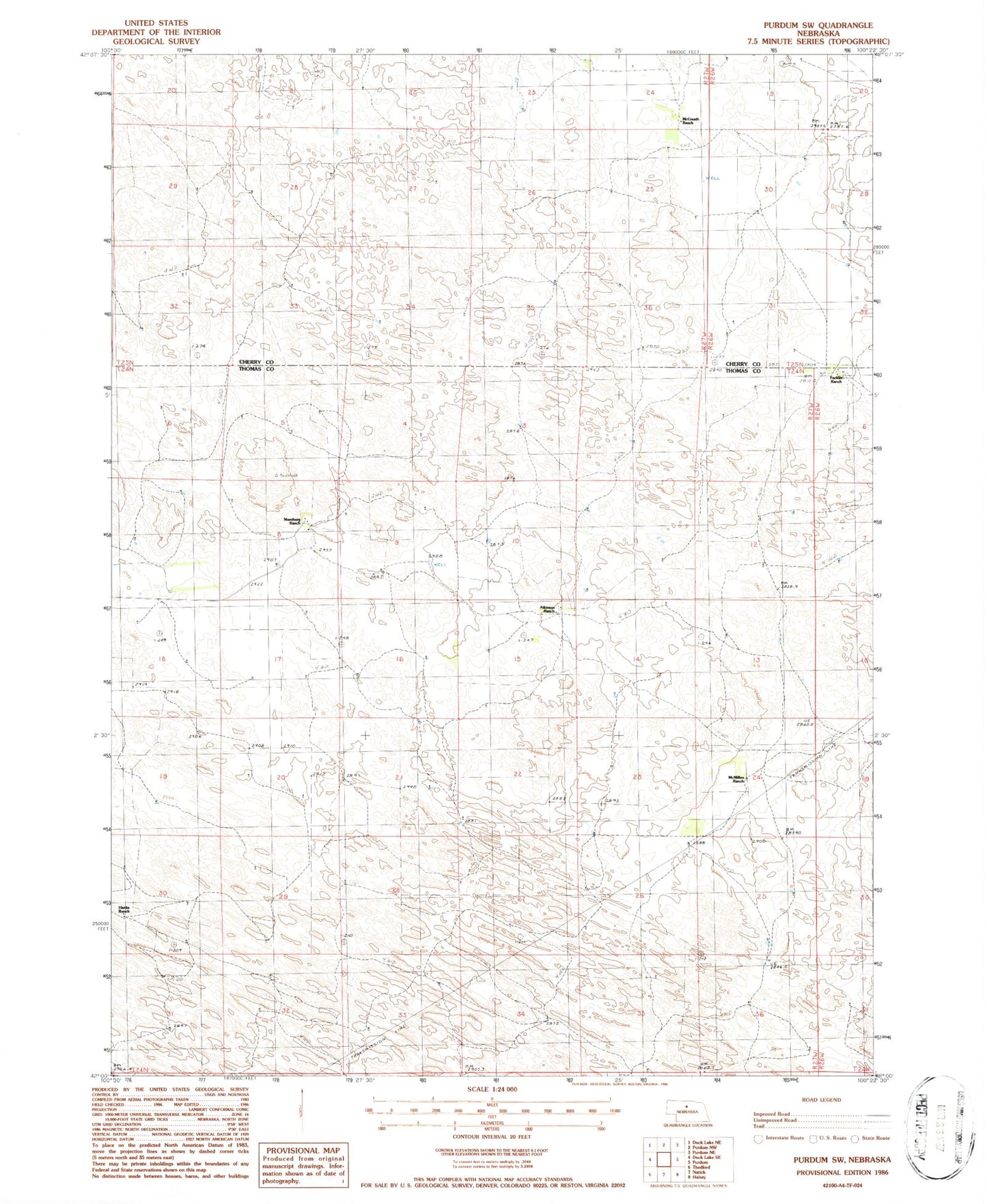 Classic USGS Purdum SW Nebraska 7.5'x7.5' Topo Map Image