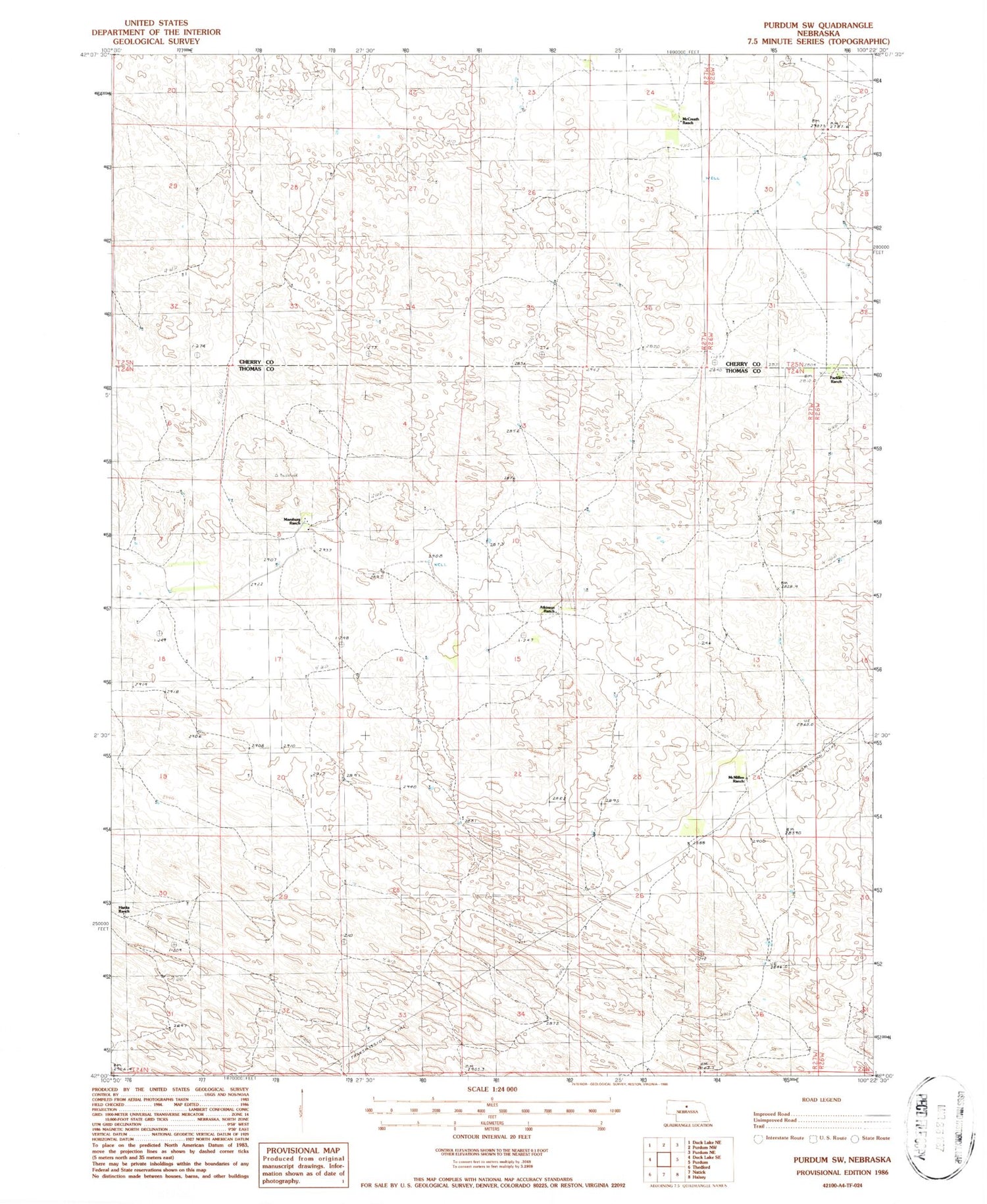 Classic USGS Purdum SW Nebraska 7.5'x7.5' Topo Map Image