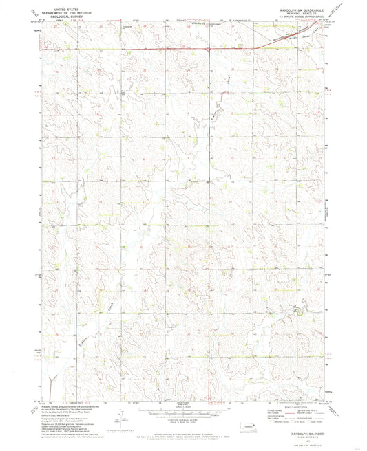 Classic USGS Randolph SW Nebraska 7.5'x7.5' Topo Map Image