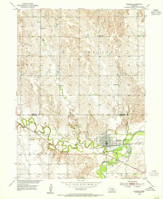 Classic USGS Ravenna Nebraska 7.5'x7.5' Topo Map Image