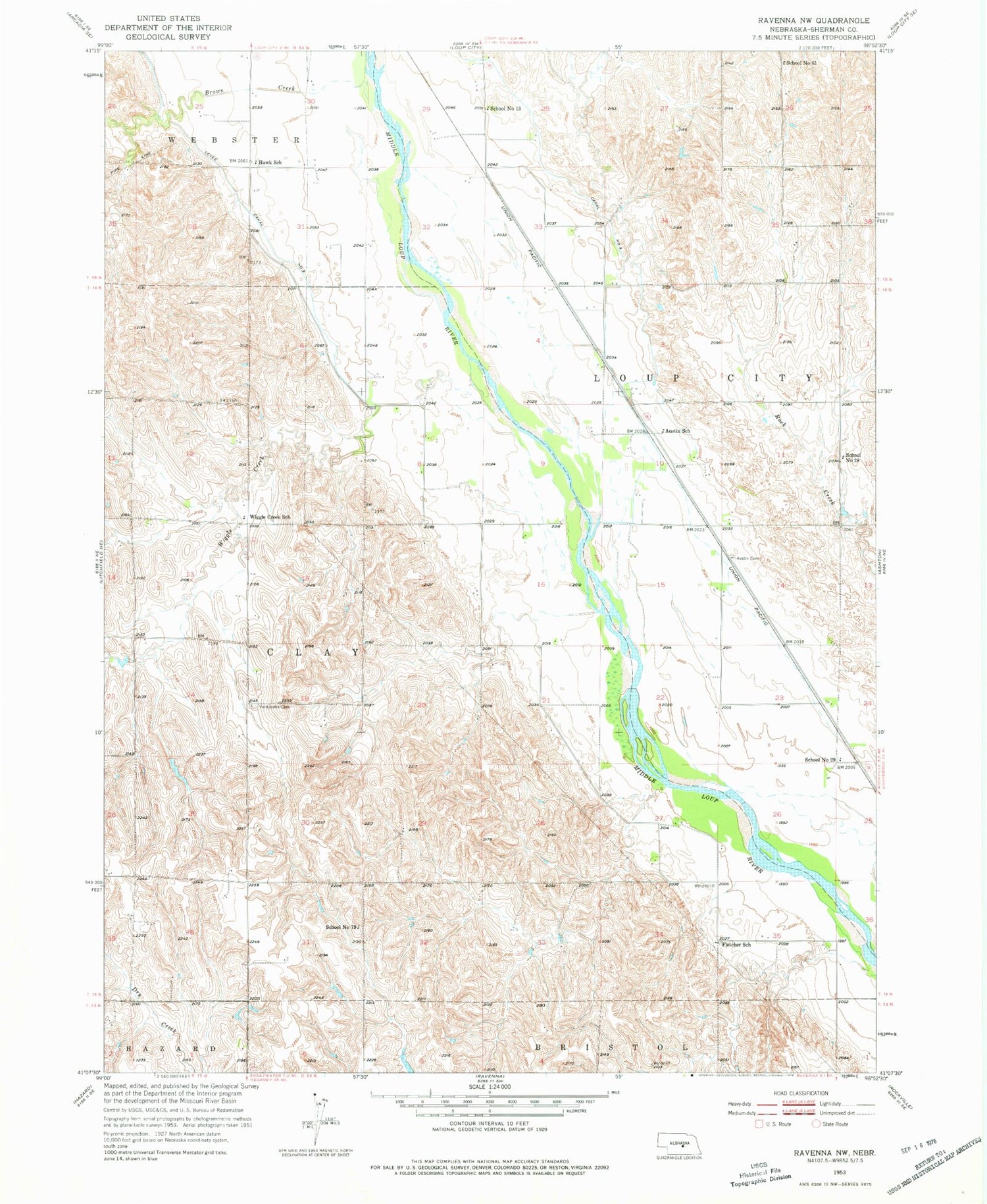 Classic USGS Ravenna NW Nebraska 7.5'x7.5' Topo Map Image