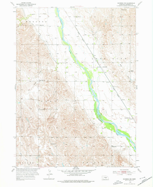 Classic USGS Ravenna NW Nebraska 7.5'x7.5' Topo Map Image