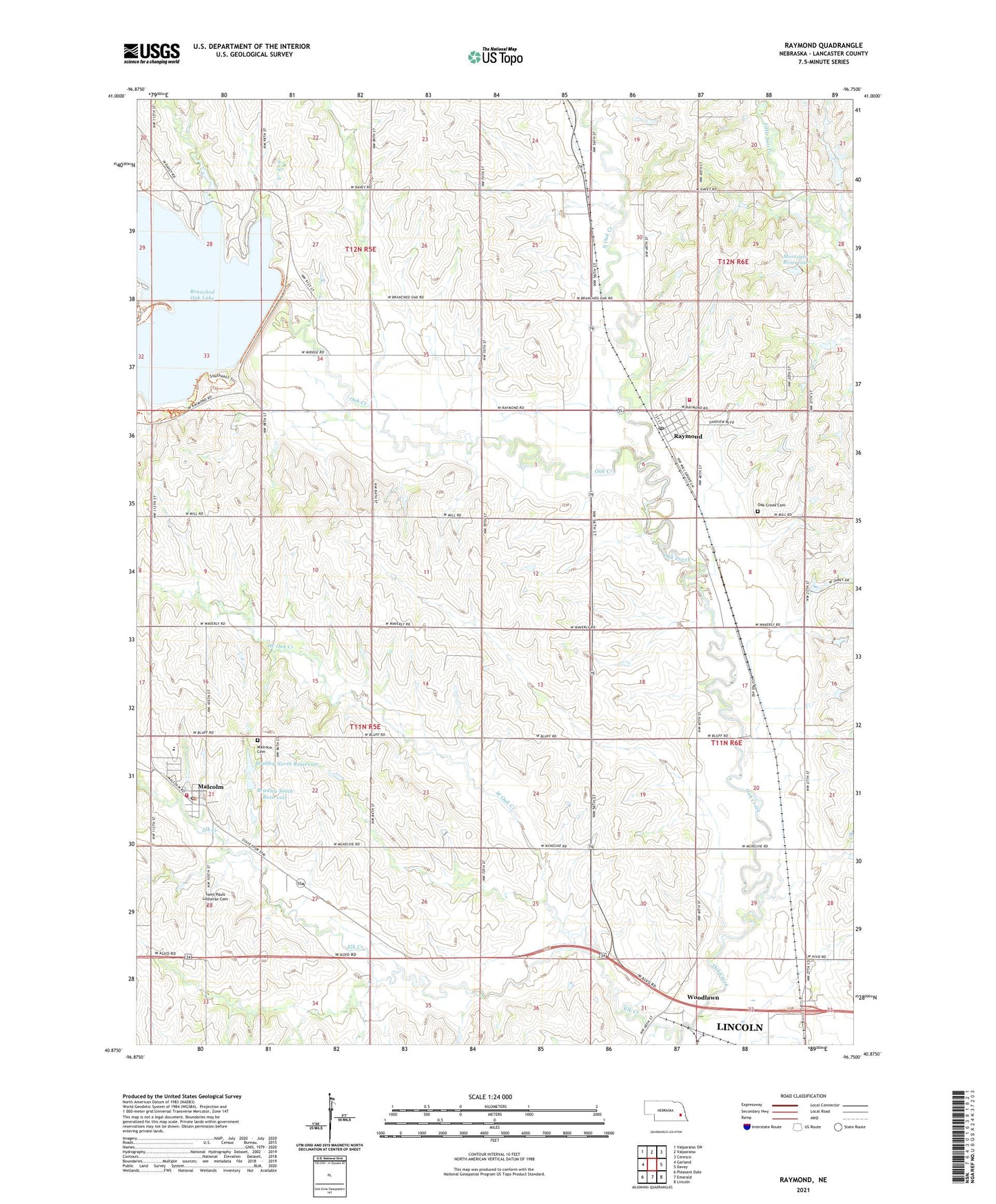 Raymond Nebraska US Topo Map Image