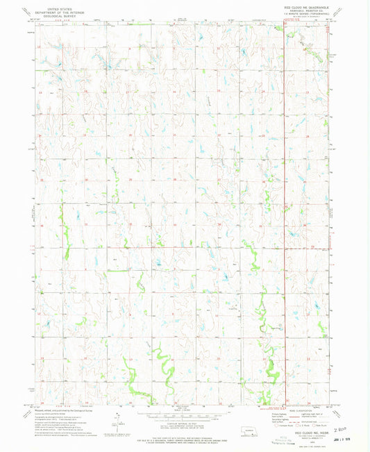 Classic USGS Red Cloud NE Nebraska 7.5'x7.5' Topo Map Image