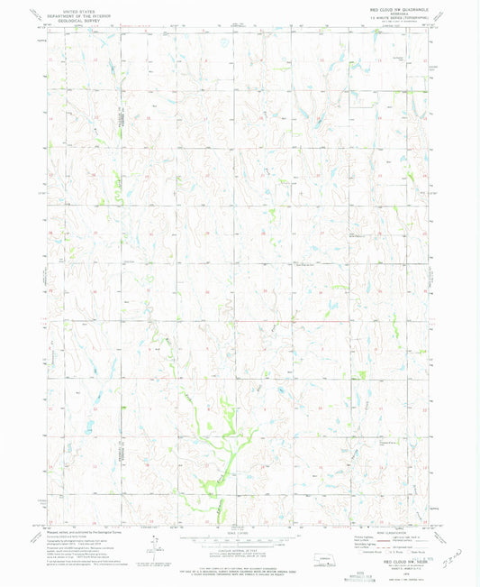 Classic USGS Red Cloud NW Nebraska 7.5'x7.5' Topo Map Image