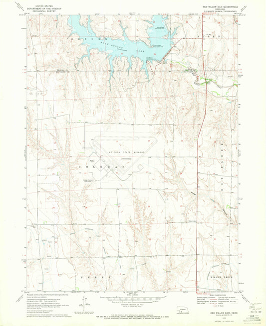 Classic USGS Red Willow Dam Nebraska 7.5'x7.5' Topo Map Image
