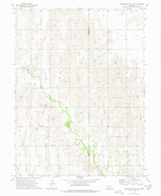 Classic USGS Republican City NW Nebraska 7.5'x7.5' Topo Map Image