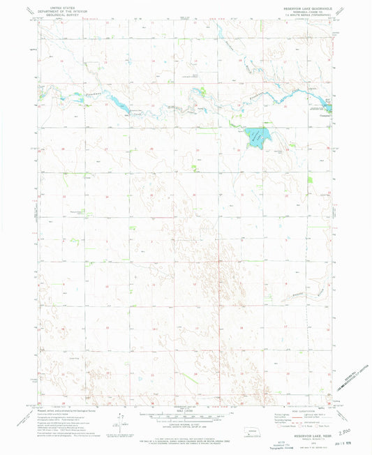 Classic USGS Reservoir Lake Nebraska 7.5'x7.5' Topo Map Image