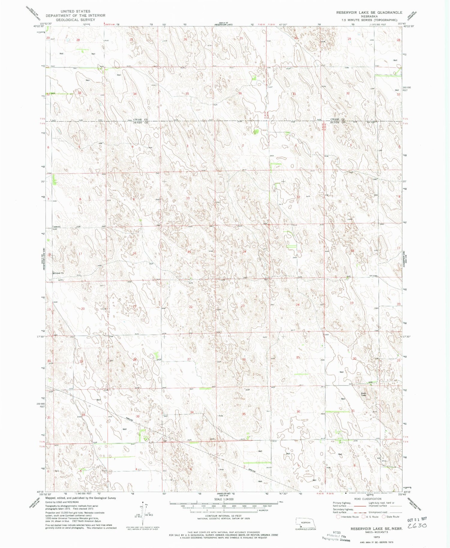 Classic USGS Reservoir Lake SE Nebraska 7.5'x7.5' Topo Map Image