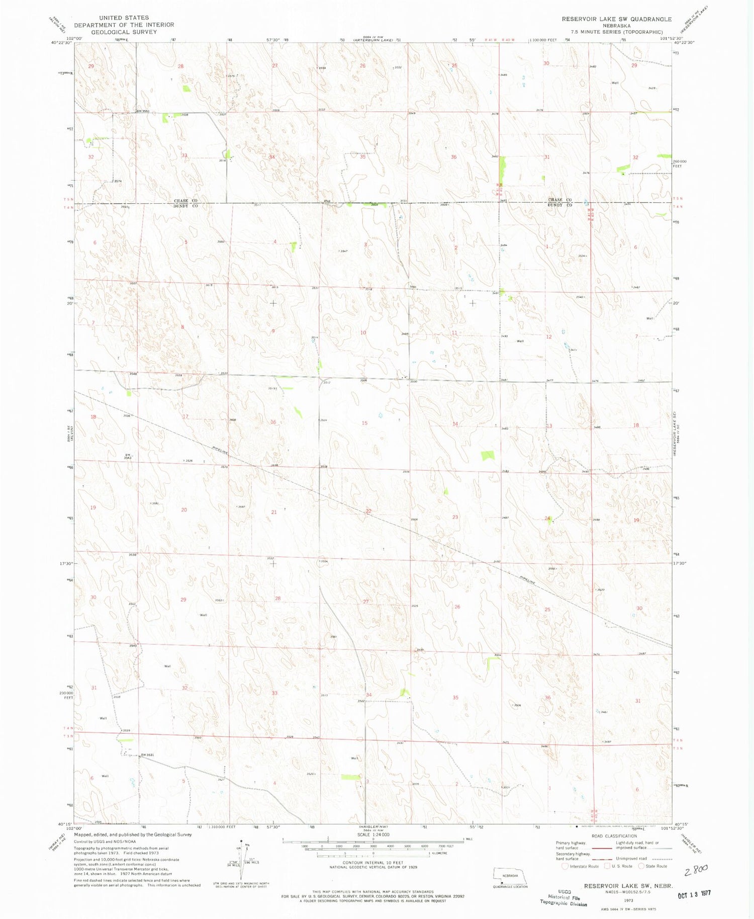 Classic USGS Reservoir Lake SW Nebraska 7.5'x7.5' Topo Map Image