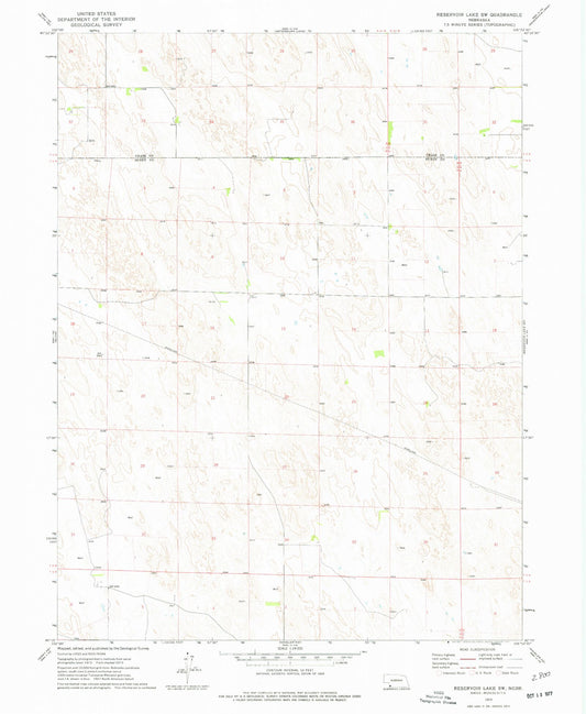 Classic USGS Reservoir Lake SW Nebraska 7.5'x7.5' Topo Map Image