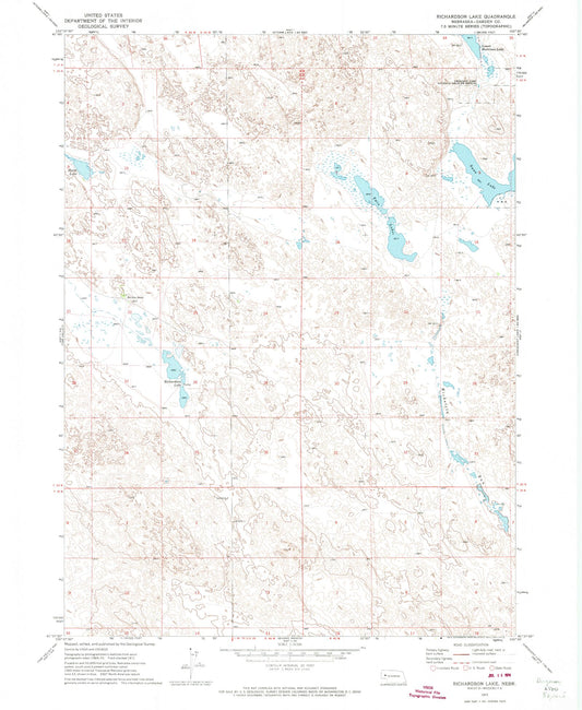 Classic USGS Richardson Lake Nebraska 7.5'x7.5' Topo Map Image