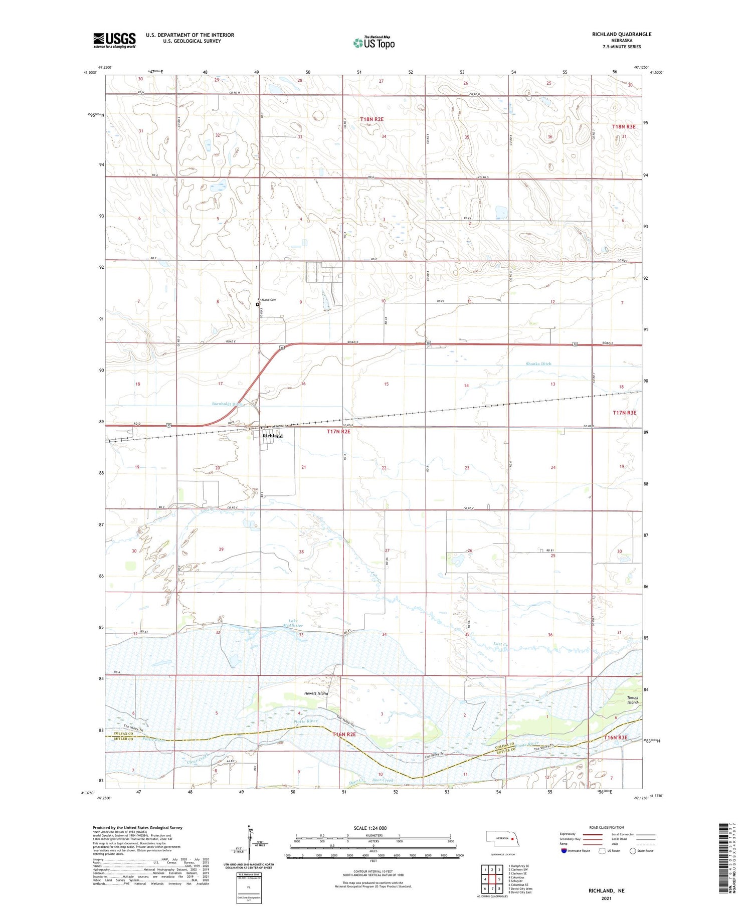 Richland Nebraska US Topo Map Image