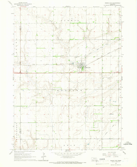 Classic USGS Rising City Nebraska 7.5'x7.5' Topo Map Image