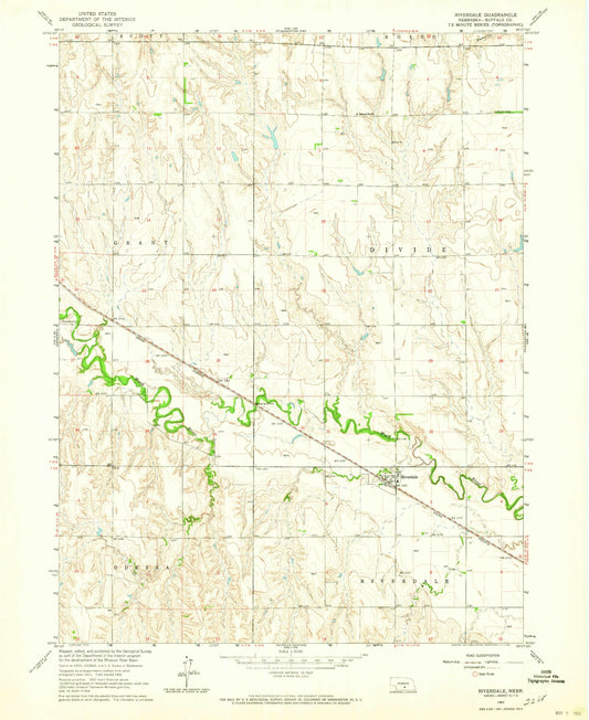 Classic USGS Riverdale Nebraska 7.5'x7.5' Topo Map Image