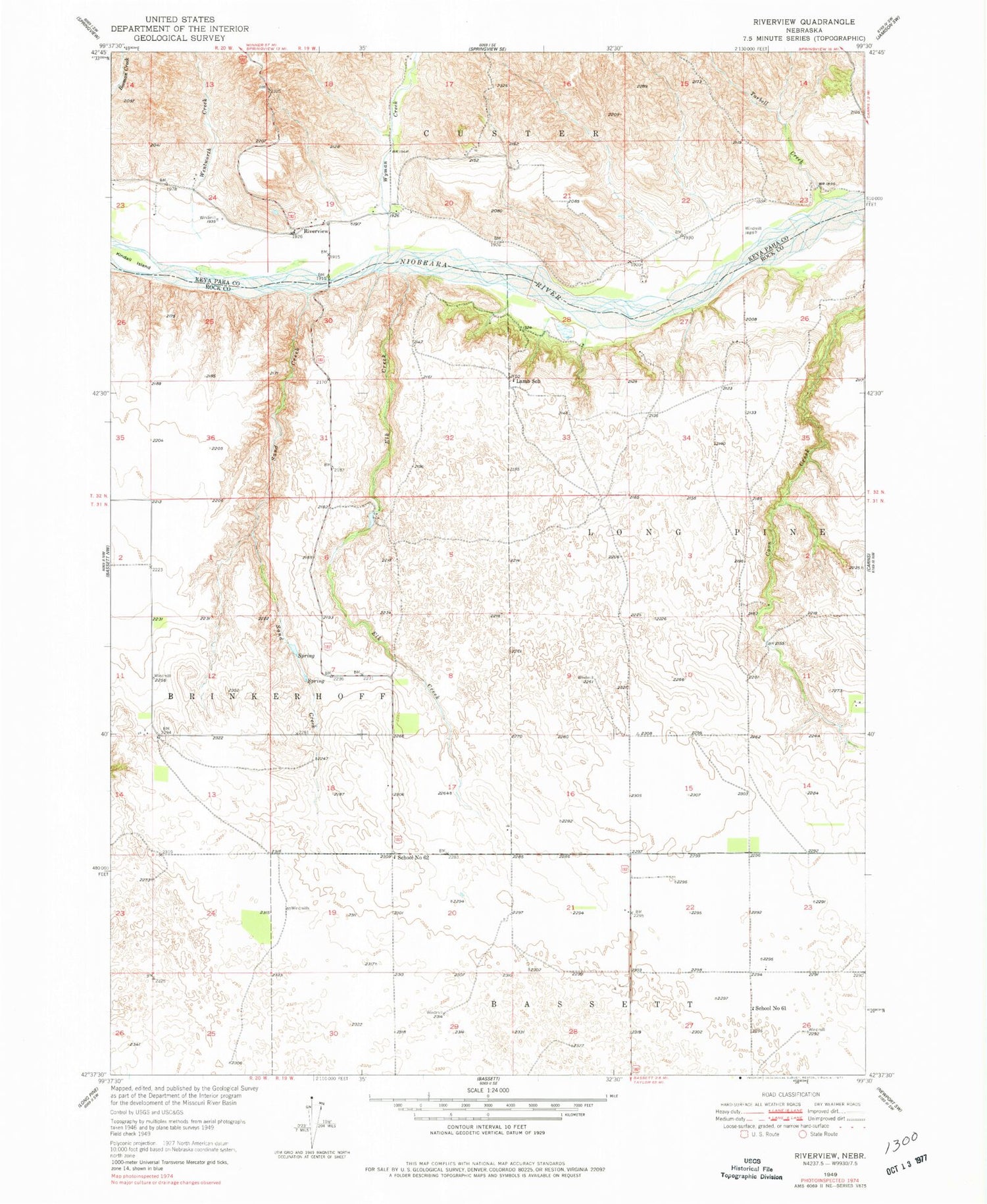 Classic USGS Riverview Nebraska 7.5'x7.5' Topo Map Image