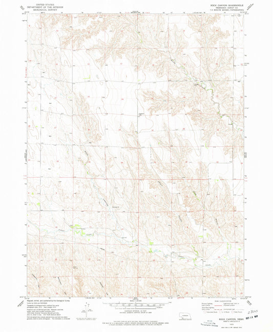 Classic USGS Rock Canyon Nebraska 7.5'x7.5' Topo Map Image