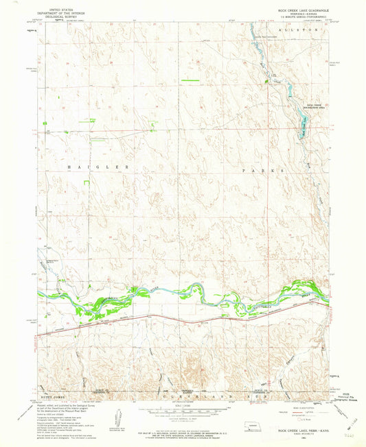 Classic USGS Rock Creek Lake Nebraska 7.5'x7.5' Topo Map Image