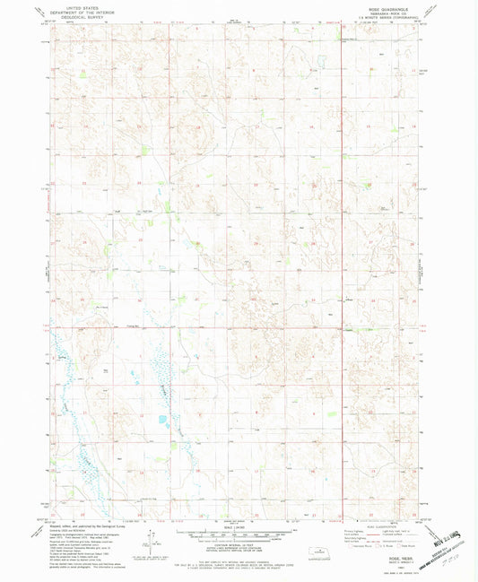 Classic USGS Rose Nebraska 7.5'x7.5' Topo Map Image