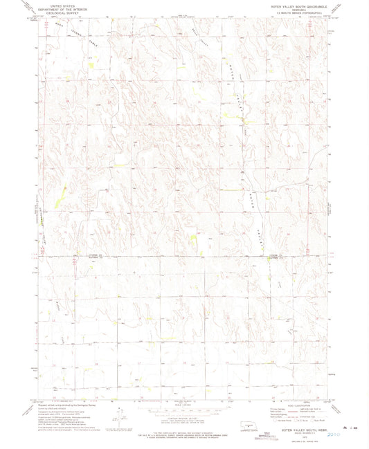 Classic USGS Roten Valley South Nebraska 7.5'x7.5' Topo Map Image