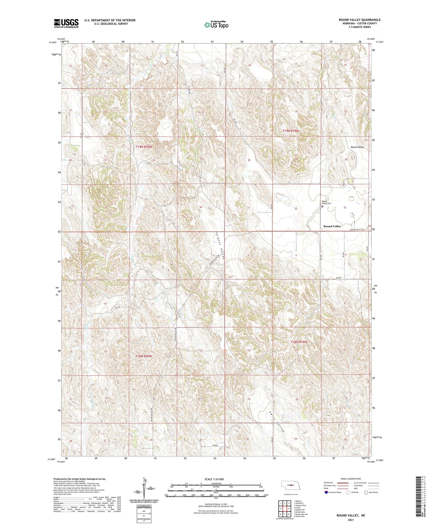Round Valley Nebraska US Topo Map Image