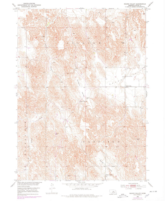 Classic USGS Round Valley Nebraska 7.5'x7.5' Topo Map Image
