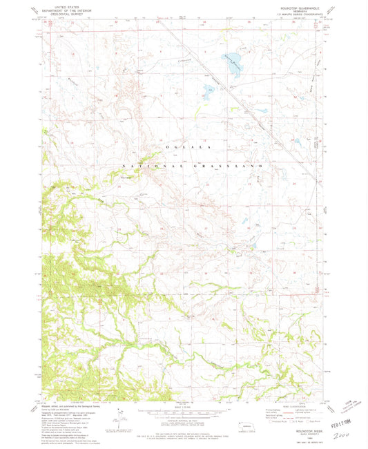 Classic USGS Roundtop Nebraska 7.5'x7.5' Topo Map Image