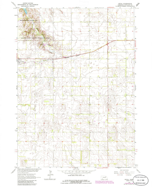 Classic USGS Royal Nebraska 7.5'x7.5' Topo Map Image