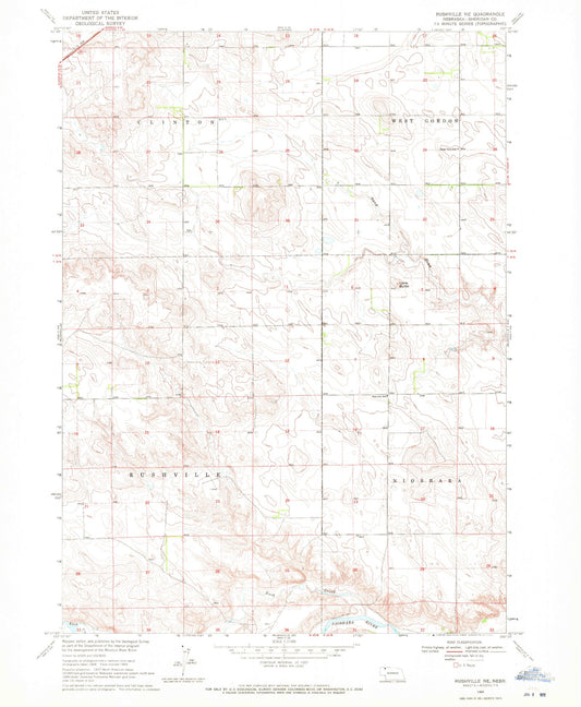 Classic USGS Rushville NE Nebraska 7.5'x7.5' Topo Map Image