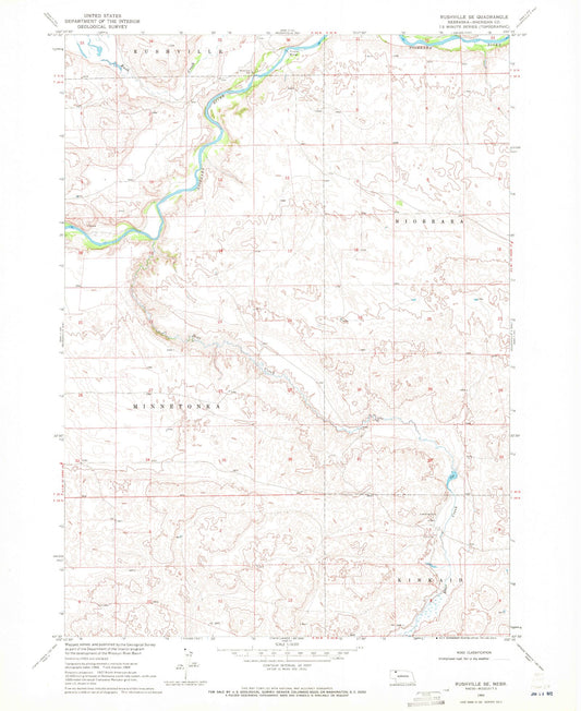 Classic USGS Rushville SE Nebraska 7.5'x7.5' Topo Map Image