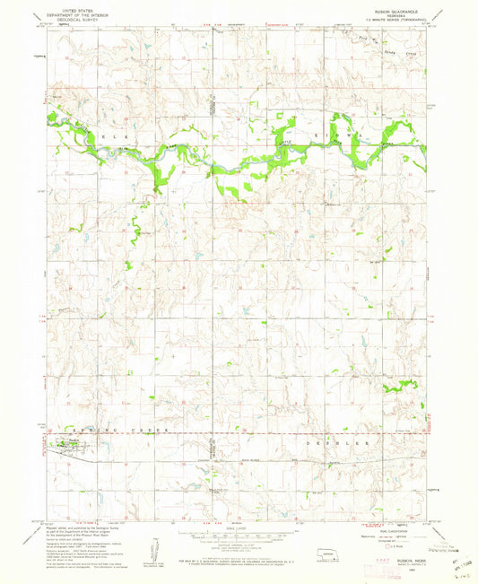 Classic USGS Ruskin Nebraska 7.5'x7.5' Topo Map Image