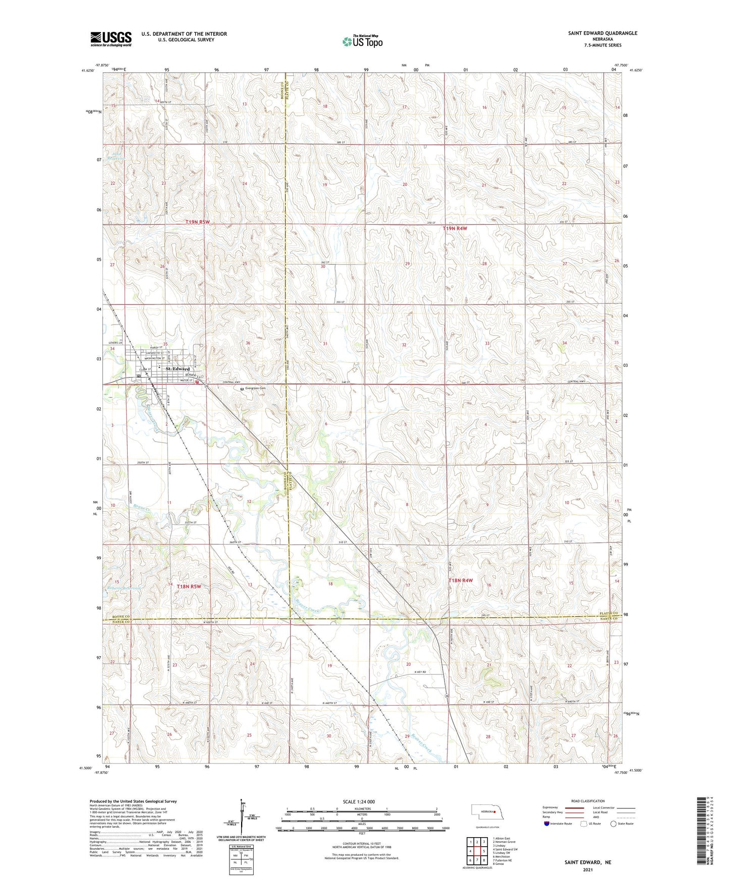 Saint Edward Nebraska US Topo Map Image