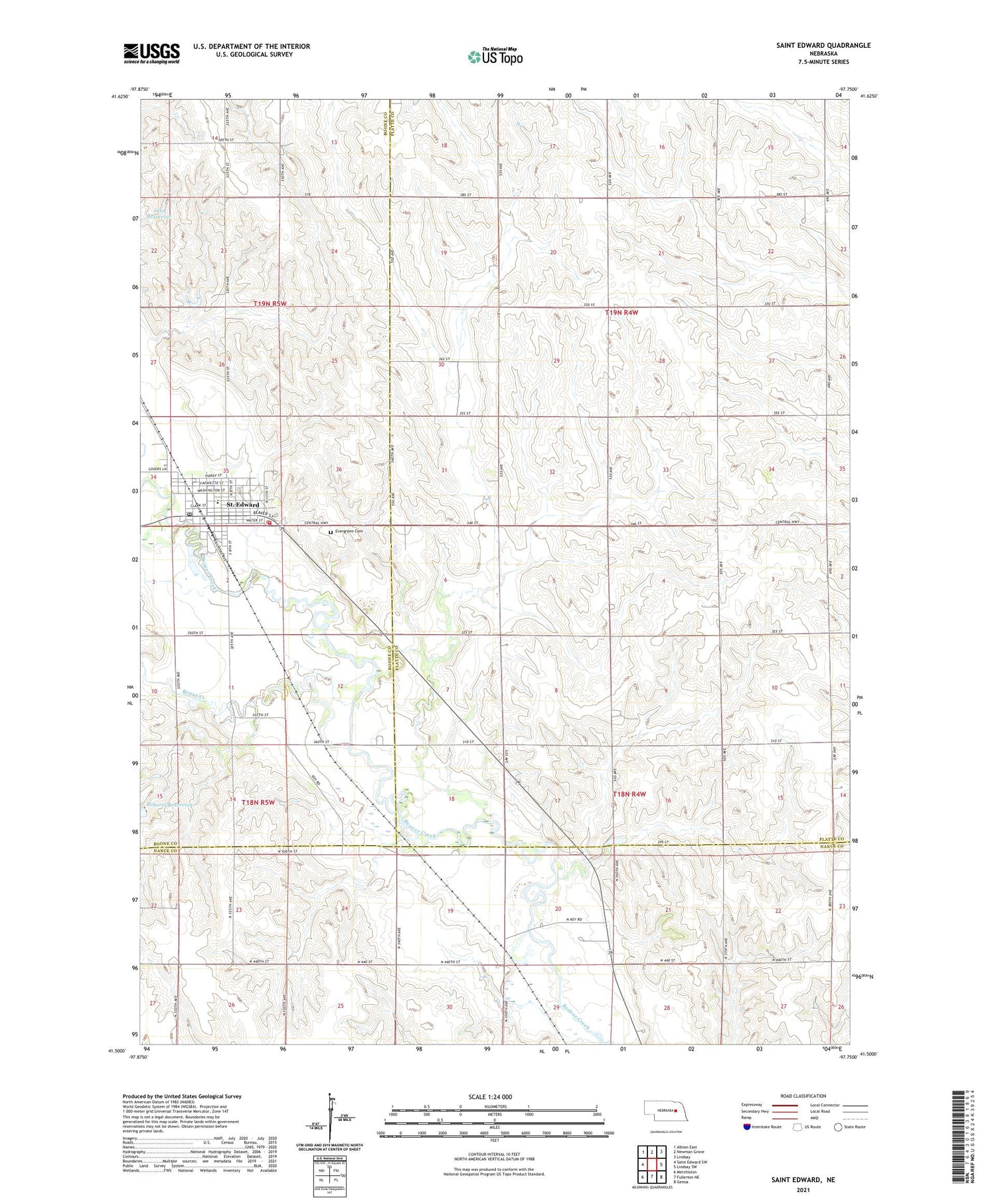 Saint Edward Nebraska US Topo Map Image