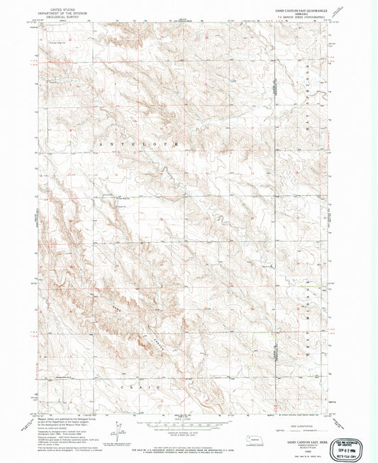 Classic USGS Sand Canyon East Nebraska 7.5'x7.5' Topo Map Image