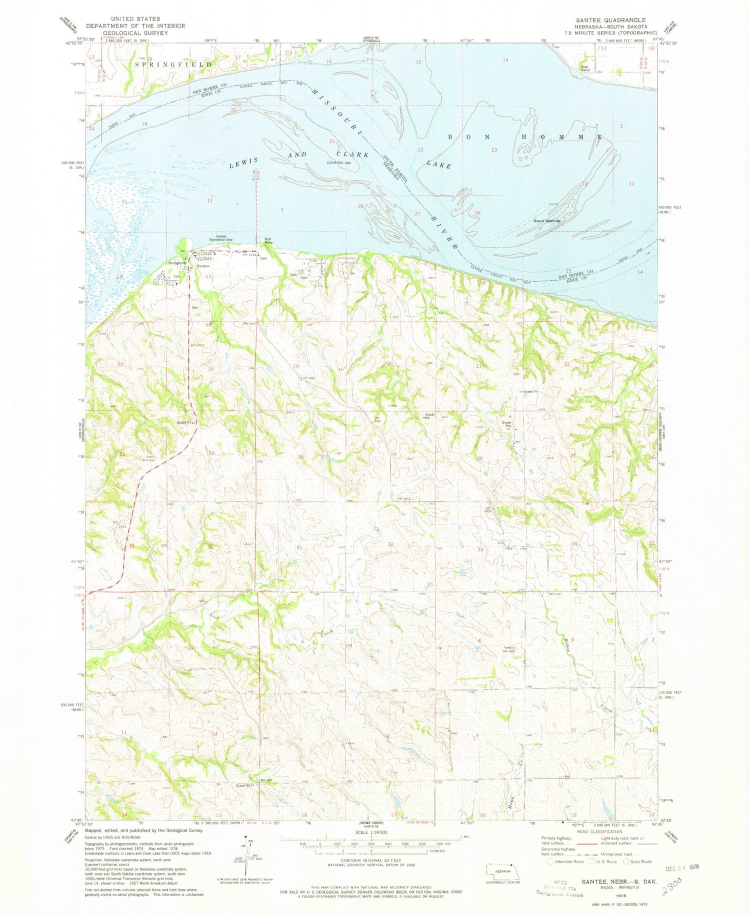 Classic USGS Santee Nebraska 7.5'x7.5' Topo Map Image