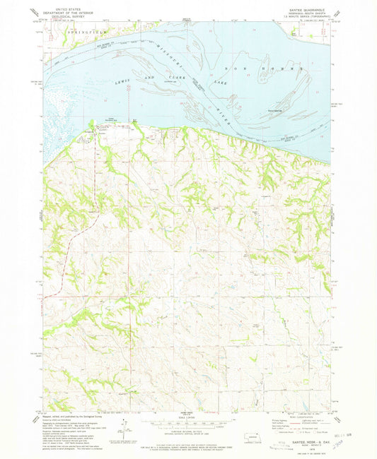 Classic USGS Santee Nebraska 7.5'x7.5' Topo Map Image