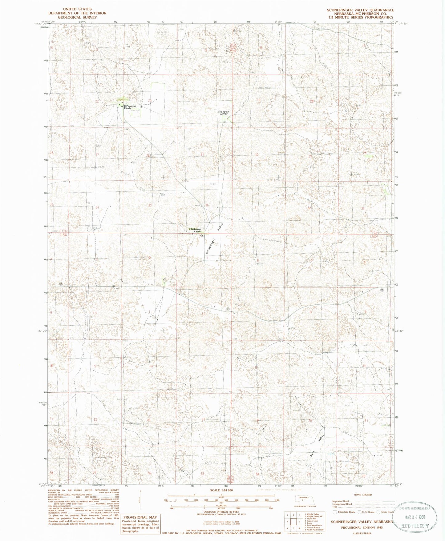 Classic USGS Schneringer Valley Nebraska 7.5'x7.5' Topo Map Image