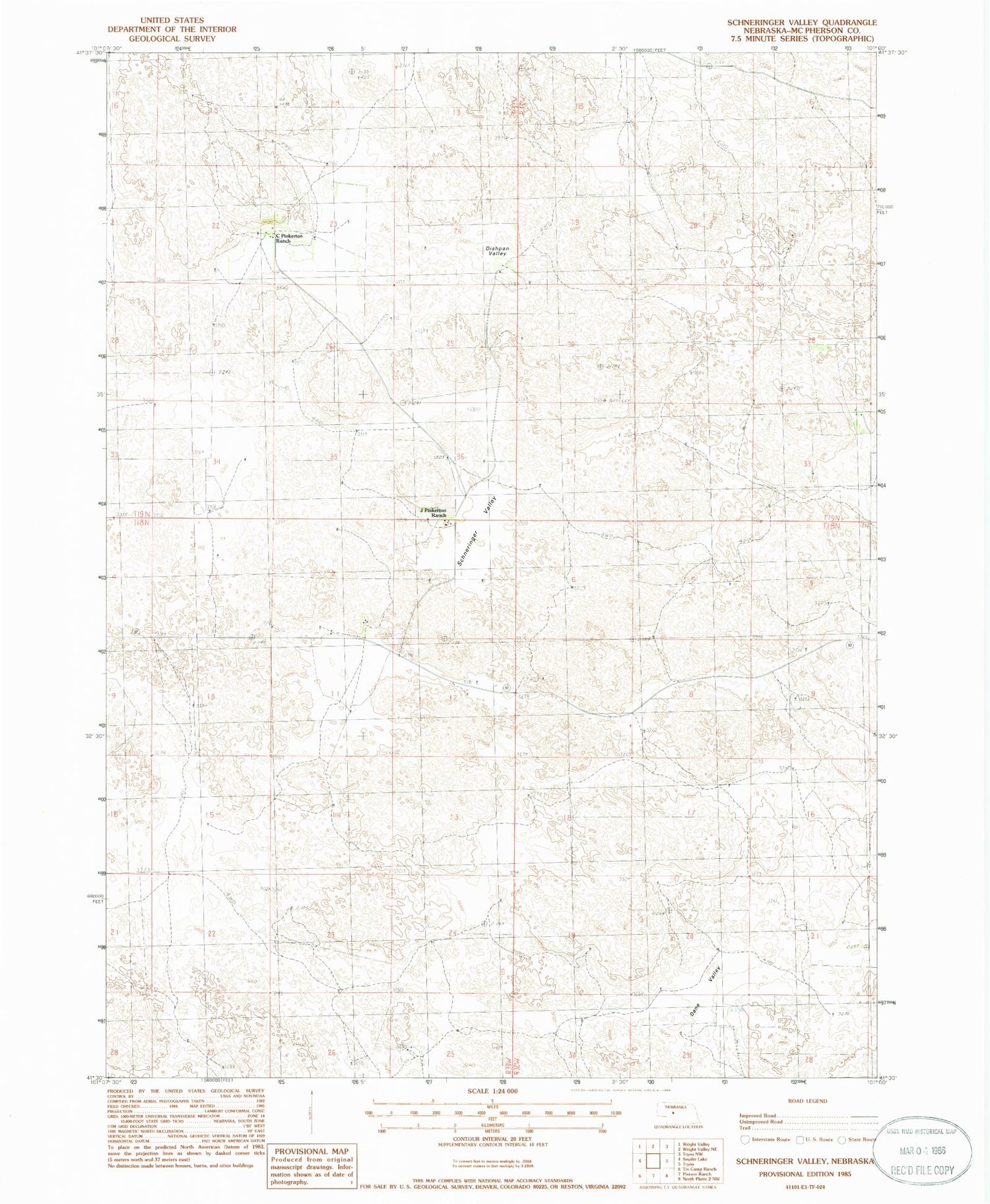 Classic USGS Schneringer Valley Nebraska 7.5'x7.5' Topo Map Image