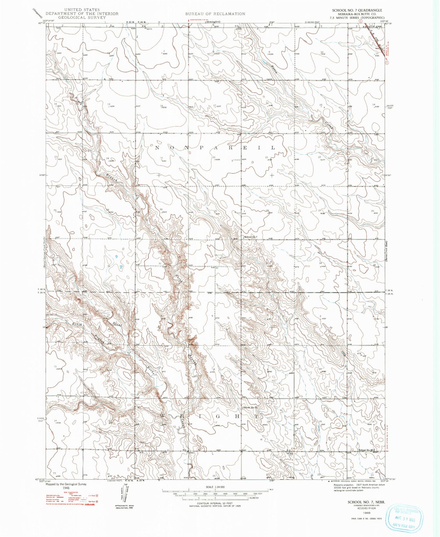 Classic USGS School Number 7 Nebraska 7.5'x7.5' Topo Map Image