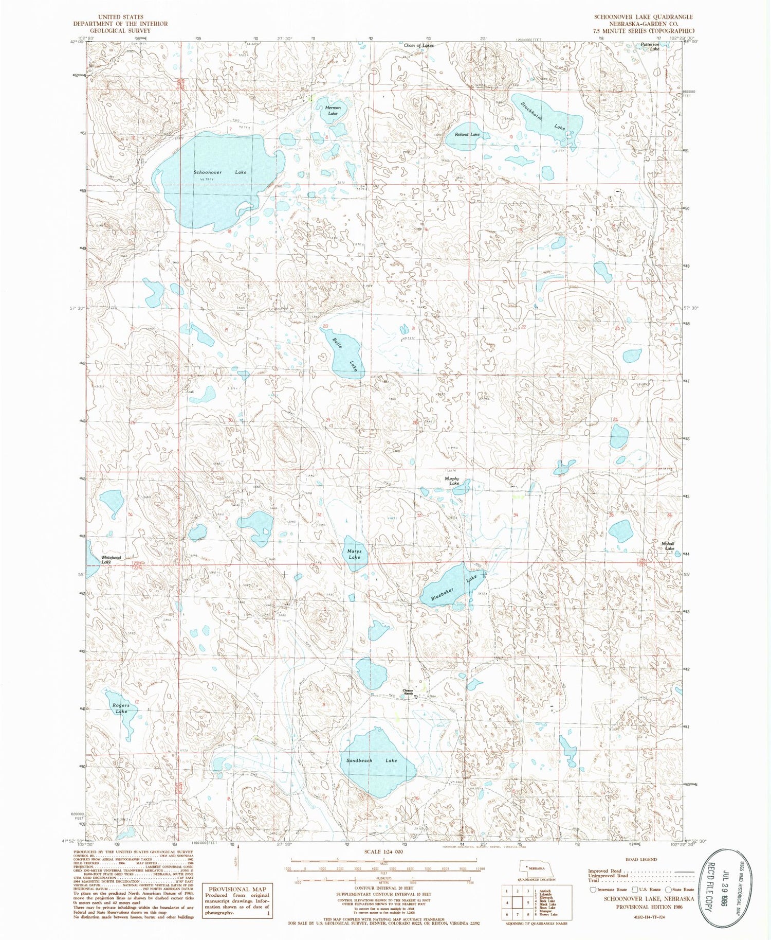 Classic USGS Schoonover Lake Nebraska 7.5'x7.5' Topo Map Image