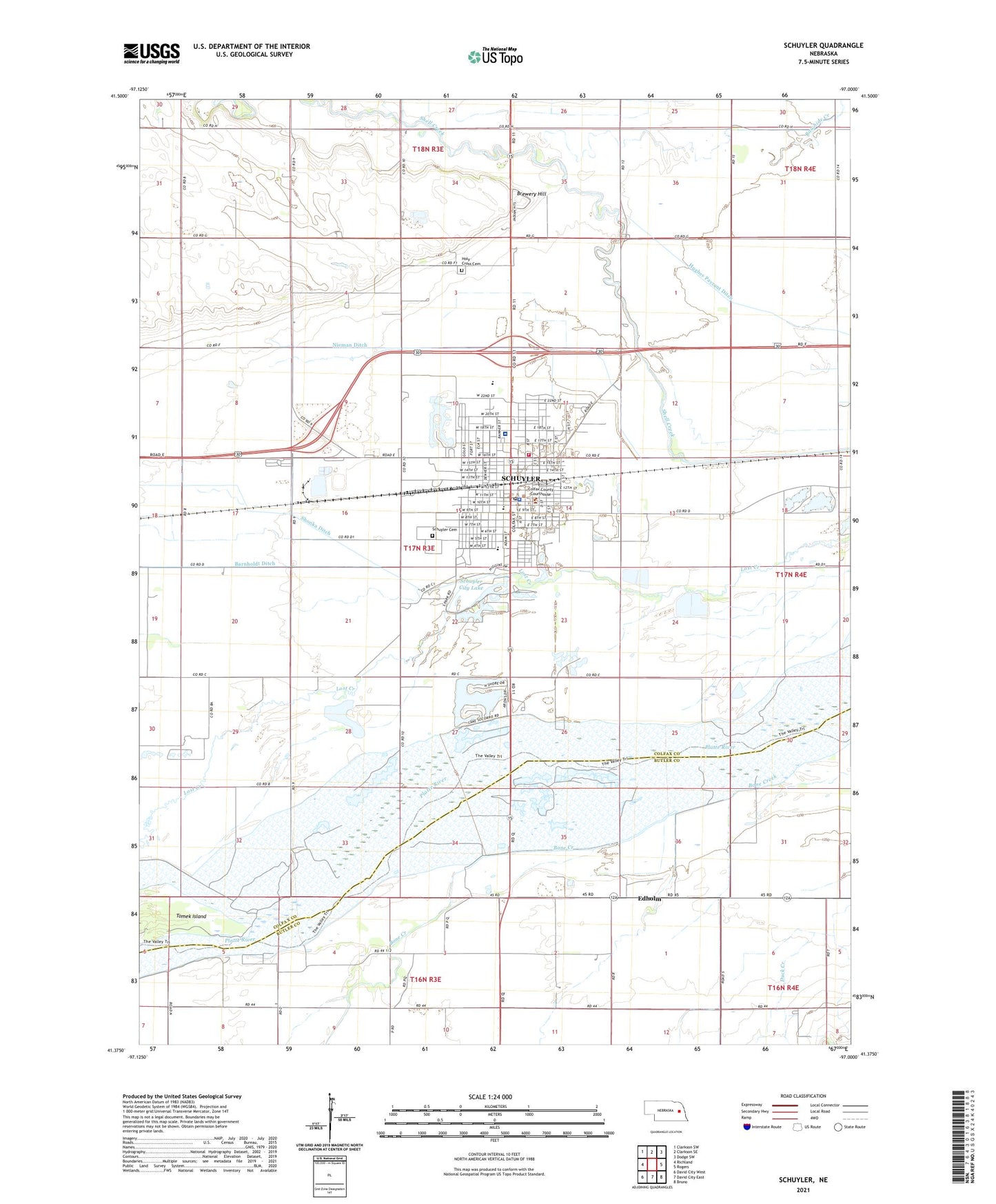 Schuyler Nebraska US Topo Map Image