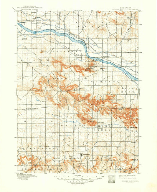 Historic 1898 Scotts Bluff Nebraska 30'x30' Topo Map Image